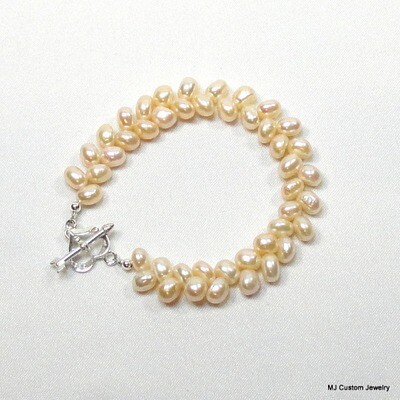 Peachy-pink Freshwater Herringbone Pearl Bracelet