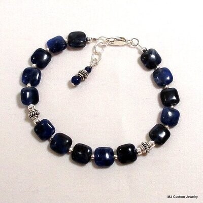 Sodalite Gemstone Chiclets & Bali Silver Bracelet
