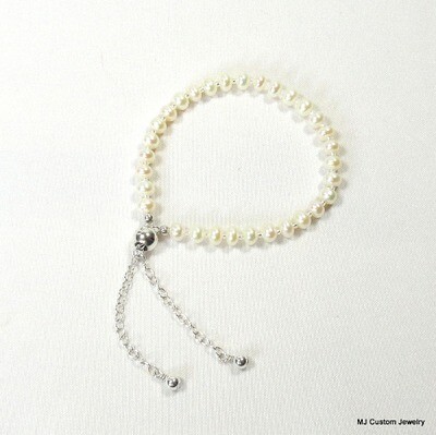 Cream Freshwater Button Pearl Adjustable BOLO Bracelet