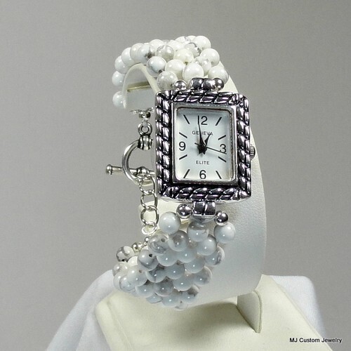Howlite Gemstone Woven Band Watch