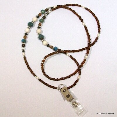 Teal Porcelain with Seabed Fossil Gemstone Lanyard
