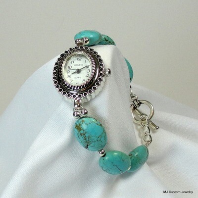 Turquoise Flat Oval Gemstones Watch
