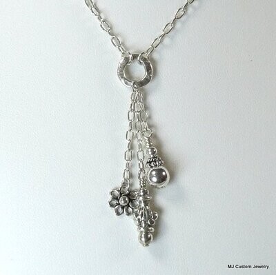 Simply Silver - Hammered Ring & Bali Charms Necklace