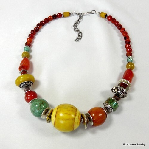 Bone, Amber, Turquoise & Carnelian Tribal Necklace