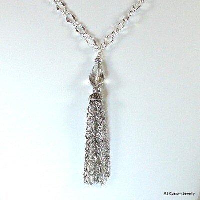 Silver Smoke Crystal Chain Tassel Necklace