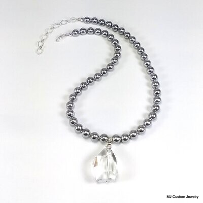 Cosmic Cut Crystal & Silver Pearl Pendant Necklace
