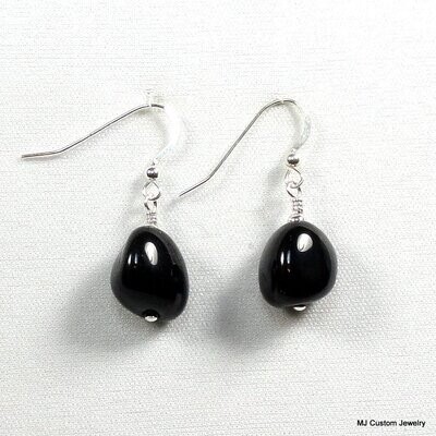 Black Agate Smooth Nugget Earrings