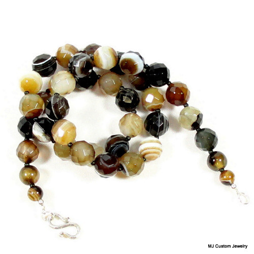 Banded Black Agate Faceted Gemstone Necklace