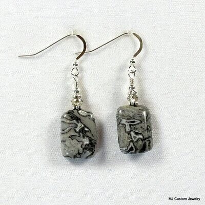 Crazy Lace Agate Crystal Topped Rectangles Earrings