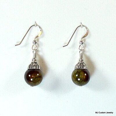 Crackle Agate & Bali Bead Cap Earrings