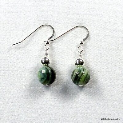 Tranquility Agate Gemstone & Silver Ball Earrings
