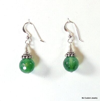 Green Agate Gemstone & Bali-Style Bead Cap Earrings