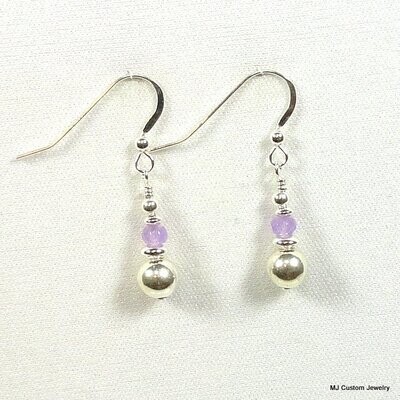 "Lavender Jade" Agate & Stacked Silver Earrings
