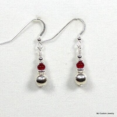 "Ruby" Agate Rondelle & Stacked Silver Earrings
