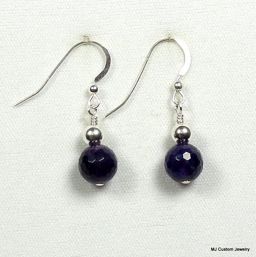 Faceted Amethyst Gemstone & Silver Ball Earrings