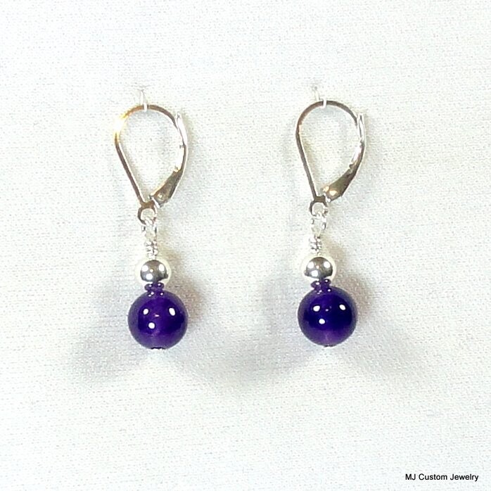 Amethyst Gemstone & Silver Ball Earrings