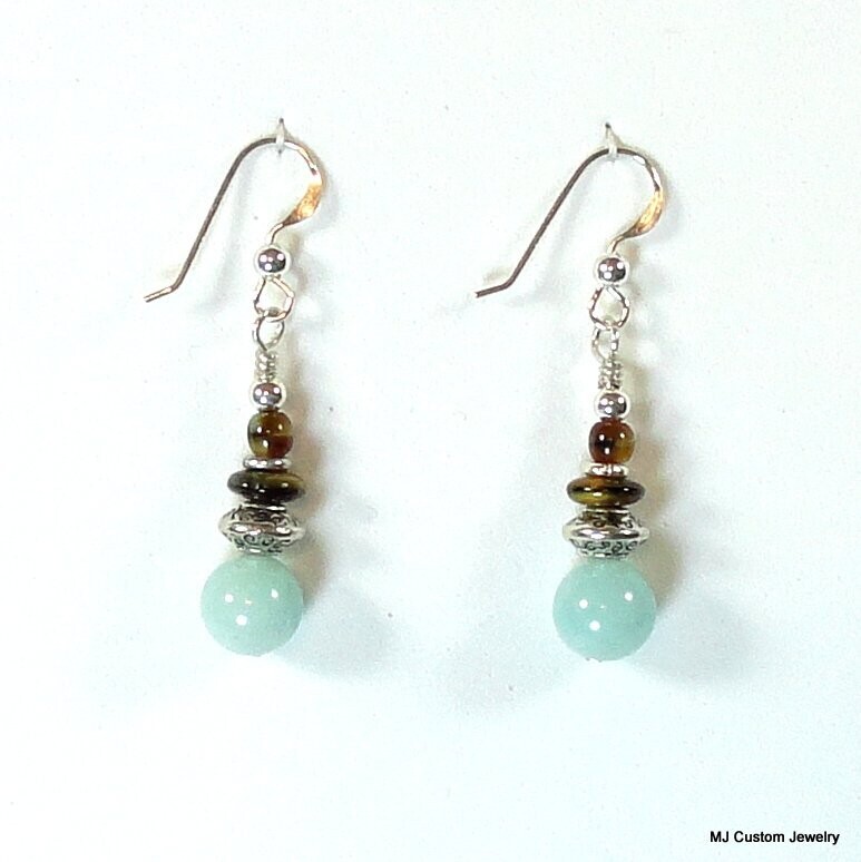 Amazonite & Tortoise Shell Czech Glass Earrings