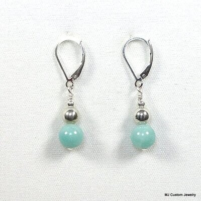 Amazonite Gemstone & Silver Ball Earrings