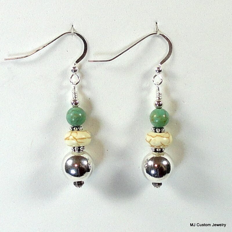 Bone and Turquoise Silver Ball Earrings