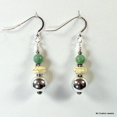 Bone and Turquoise Silver Ball Earrings