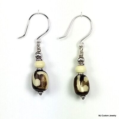 African Batik Mud Bone Bead Earrings