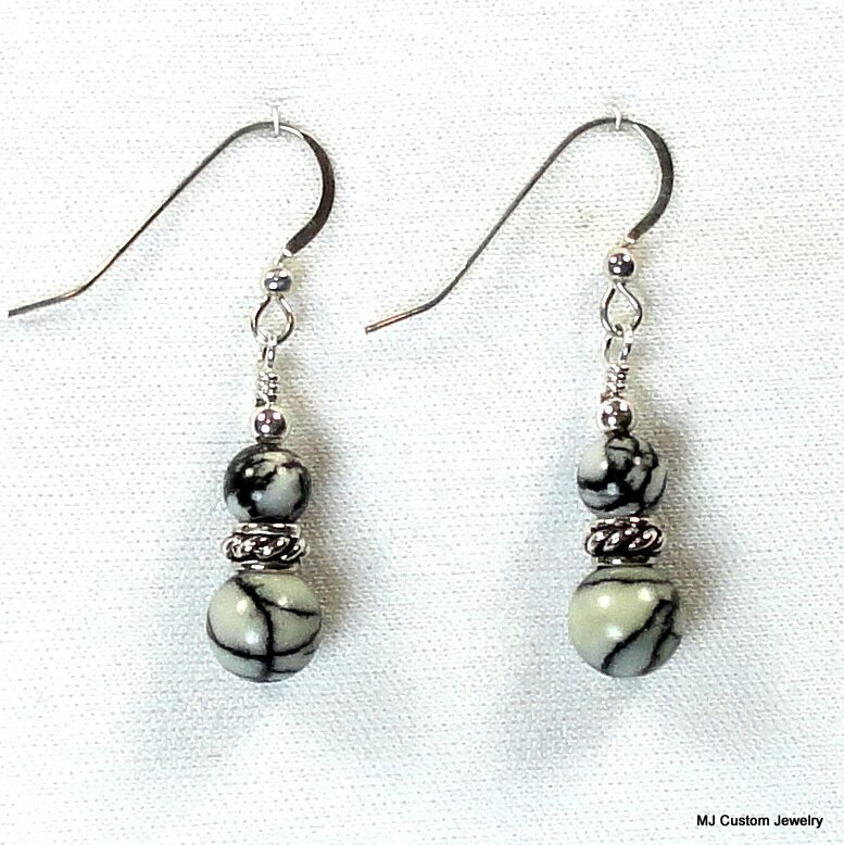 Black Silk Stone Rope Rondelle Double Earrings