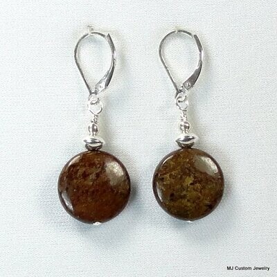 Bronzite Puffed Coin & Silver Saucer Earrings