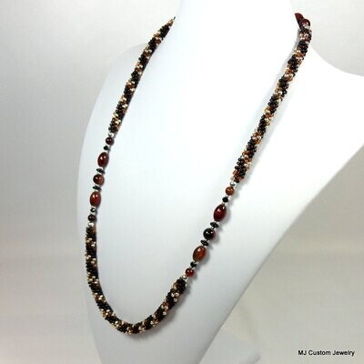 Brown Agate & Tortoise Spiral Kumihimo Rope Necklace