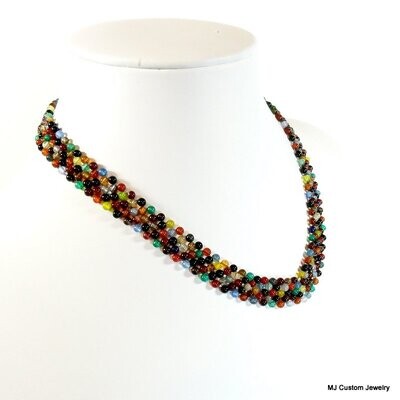 Multi-Colored Agate Woven Chevron Ribbon Necklace