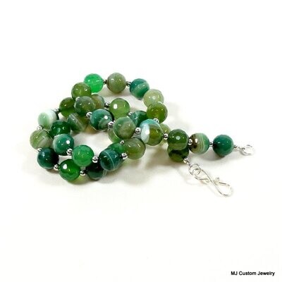 Green Banded Agate Faceted Gemstone Necklace