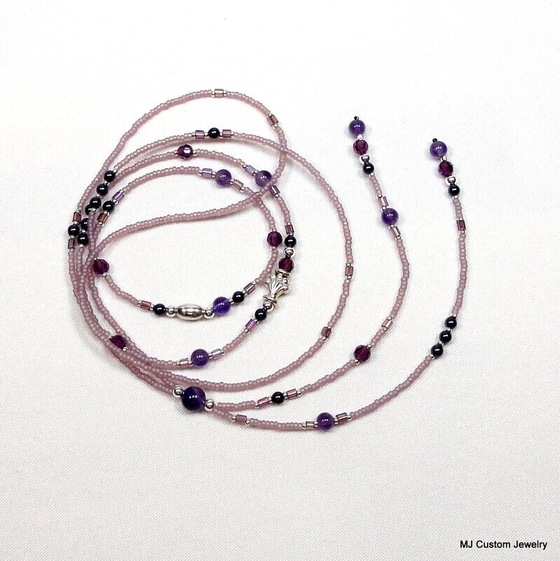 Amethyst & Swarovski Crystal & Pearl 35" Lariat