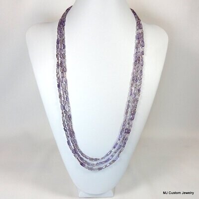 Amethyst Square Tubes Triple Strand 30" Necklace