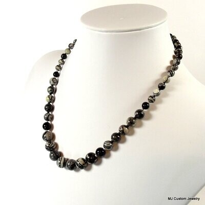 Black Silk Stone & Onyx Graduating Gemstone Necklace