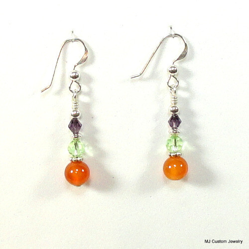 Carnelian with Amethyst & Peridot Crystal Earrings