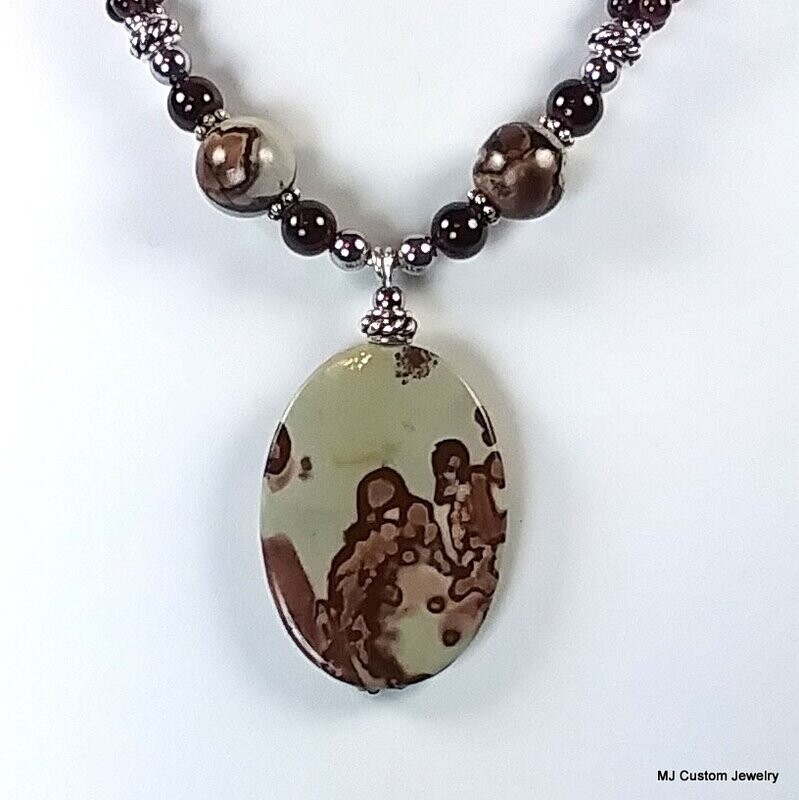 Crazy Horse Stone & Garnet Pendant Necklace
