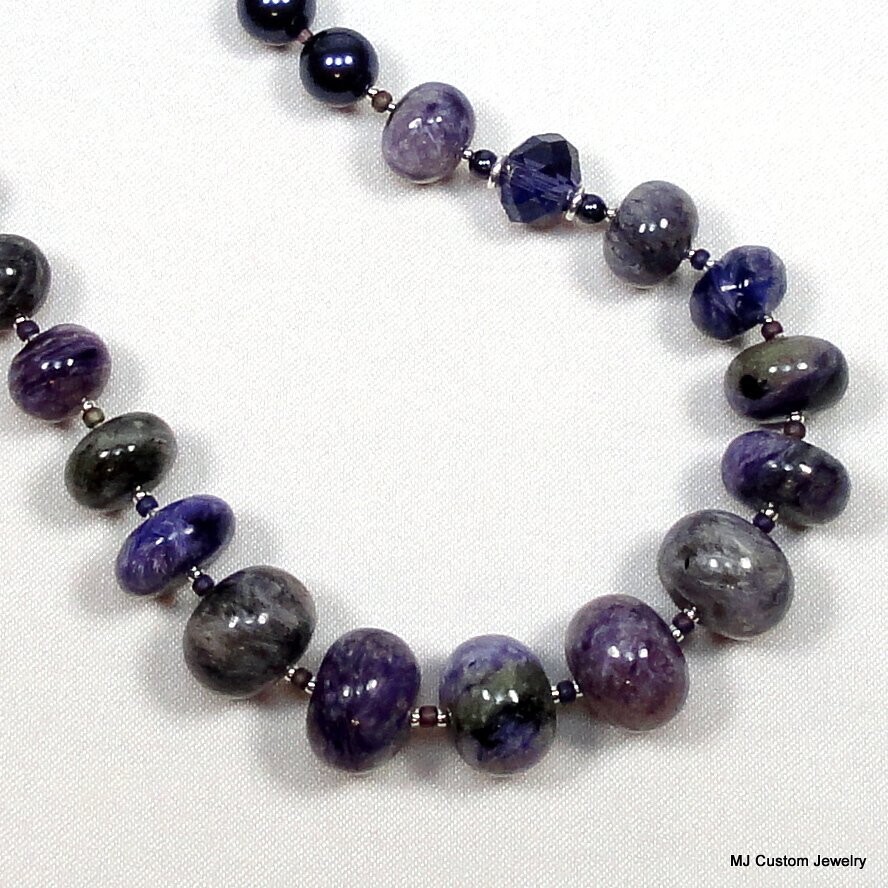 Charoite Rondelles & Swarovski Pearl Necklace