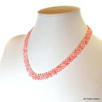 Pink Coral Woven Chevron Ribbon Necklace