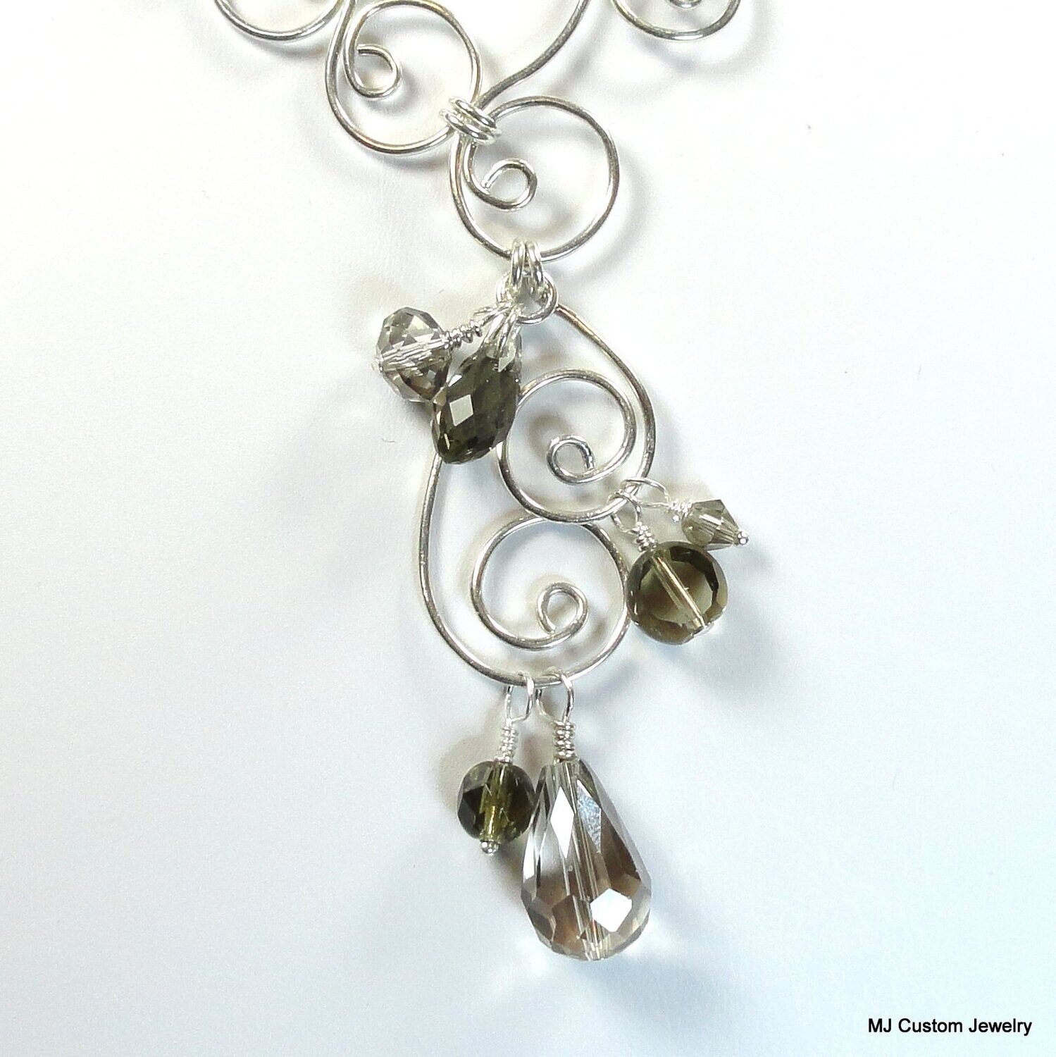 Filigree Wire & Smoke Crystal Necklace