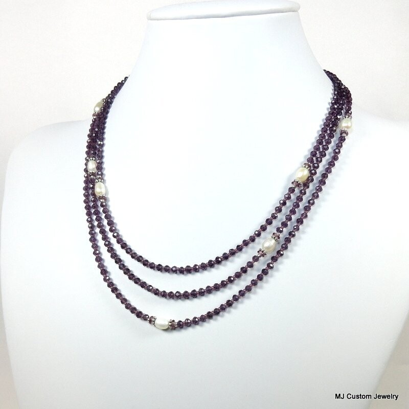Amethyst Crystal & Freshwater Pearl "Almost Endless" 56" Necklace