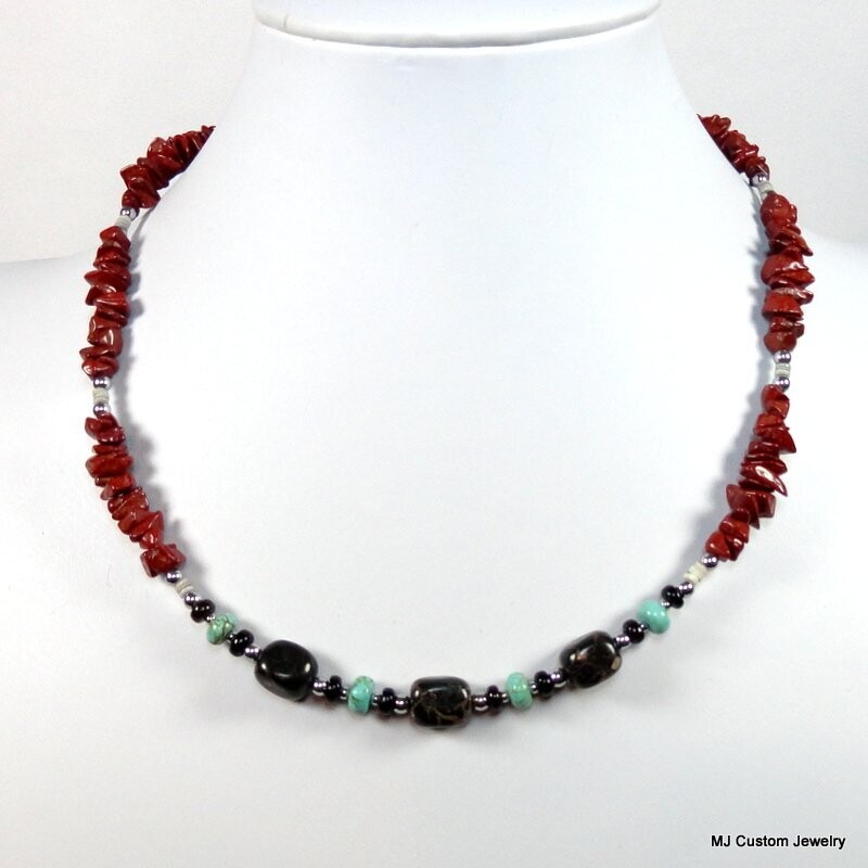 Chinese Writing Stone & Red Jasper Necklace