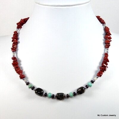 Chinese Writing Stone & Red Jasper Necklace