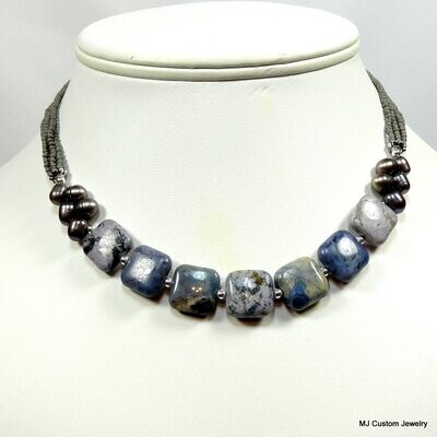 Pastel Dumortierite Quartz & FW Pearl Necklace