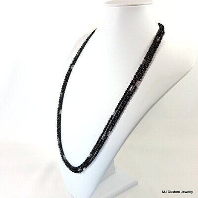 Black Czech Glass Tubes Triple Strand 30" Necklace