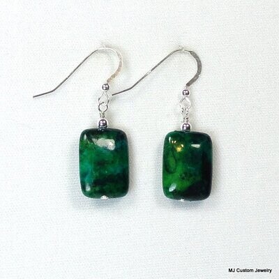 Green Chrysocolla Gemstone Rectangles Earrings