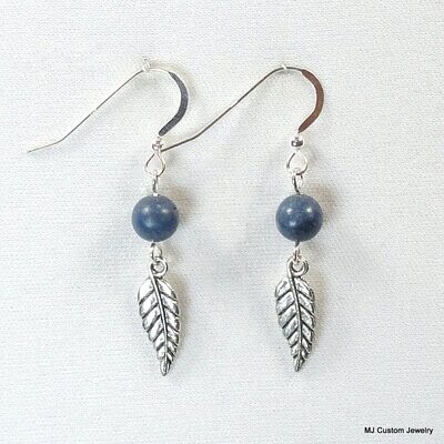 Blue Coral & Silver Feather Dangle Earrings