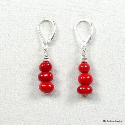 Red Coral Stacked Pebbles Earrings