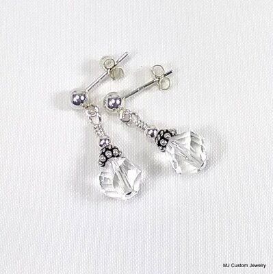Helix-cut Clear Crystal & Bali Silver Post Earrings
