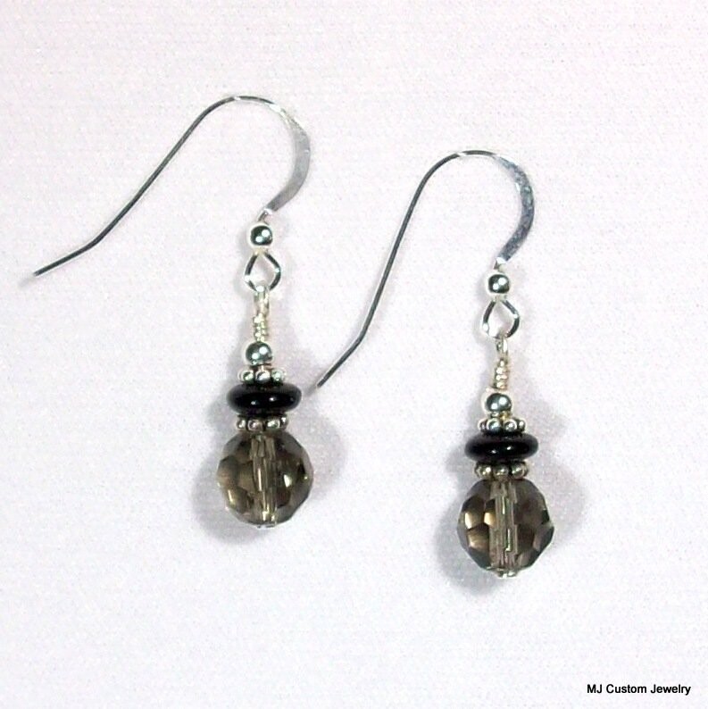 Black Diamond Crystal & Bali Sterling Earrings