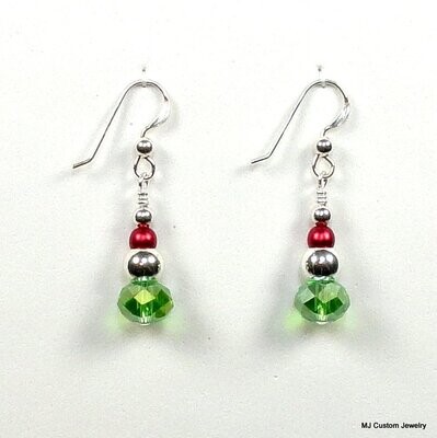 Green Crystal & Red Pearl Holiday Earrings