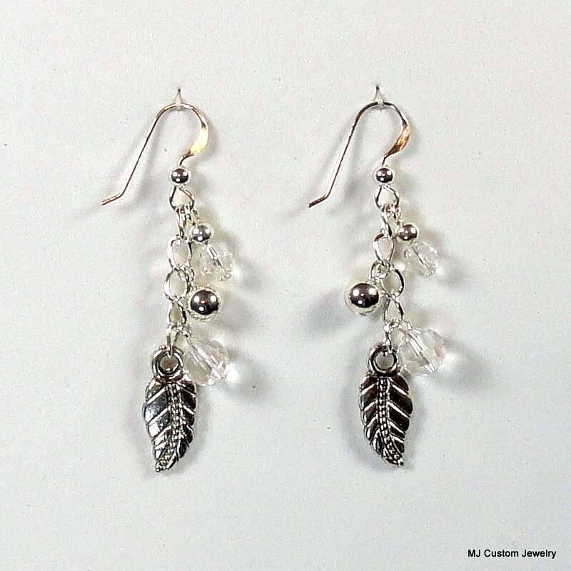 Clear Crystal & Silver Leaf Chain Earrings